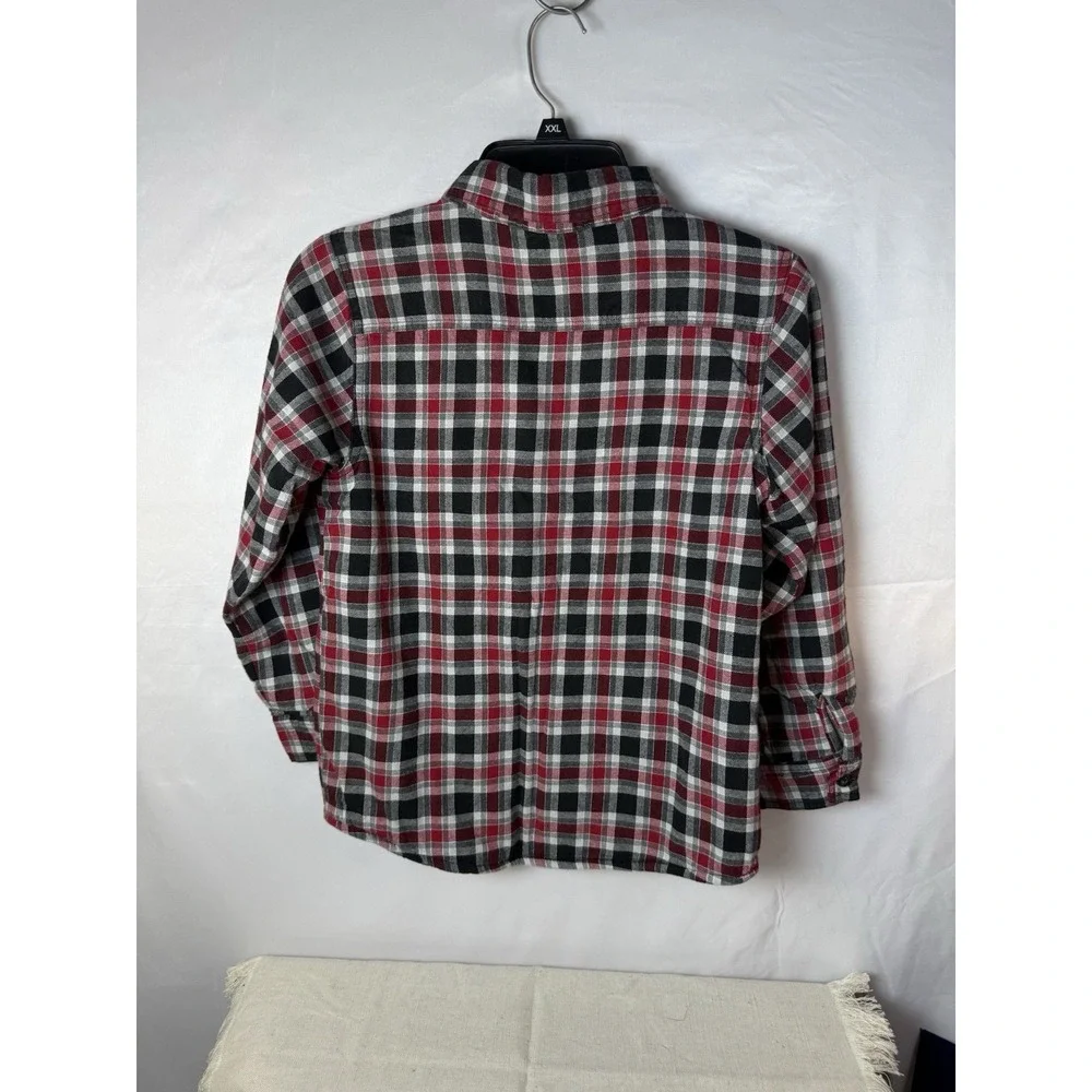 Gymboree Boys Fleece Lined Red Grey Black Checkered Flannel Shirt Size M 7‎ / 8